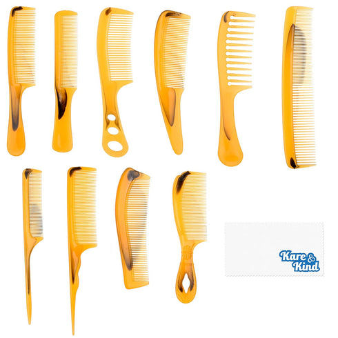 Kare & Kind 10 pcs Plastic Combs, Fine, Coarse, Wide Toothed, All-Purpose for Hairstyling and Grooming