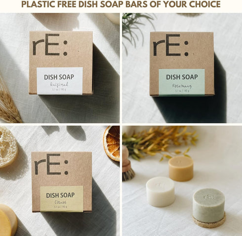 RE: Eco-Friendly Dish Washing Soap Bar with Loofah Holder, Citrus Scented, 3 Pk, Plastic Free & Zero Waste