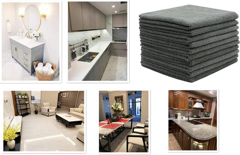 Microfiber Dish Cloths, Ultra Absorbent Kitchen Rags for Washing Dishes, Fast Drying Cleaning Cloth 10 Pack Gray