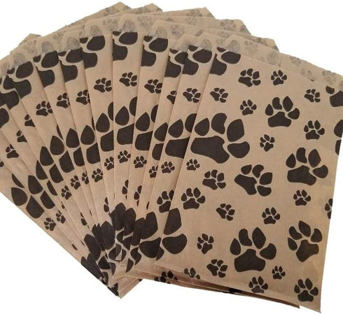 N'ice Packaging 100 Bags Flat Plain Paper or Patterned Bags for Candy, Cookies, Party Favors, Gift Bags (5" x 7", Paw
