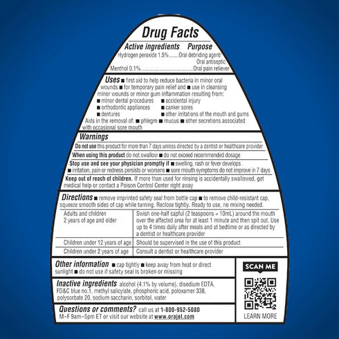 Orajel Nonseptic Mouth Sore Rinse 16oz, Soothing Mint Flavor for Pain Relief and Promotes Healing, 3-Pack