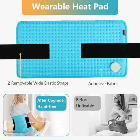 Comfytemp Wearable Heating Pad for Back Pain Relief - 12"×24" Electric Large Heat Pad with 2 Elastic Straps