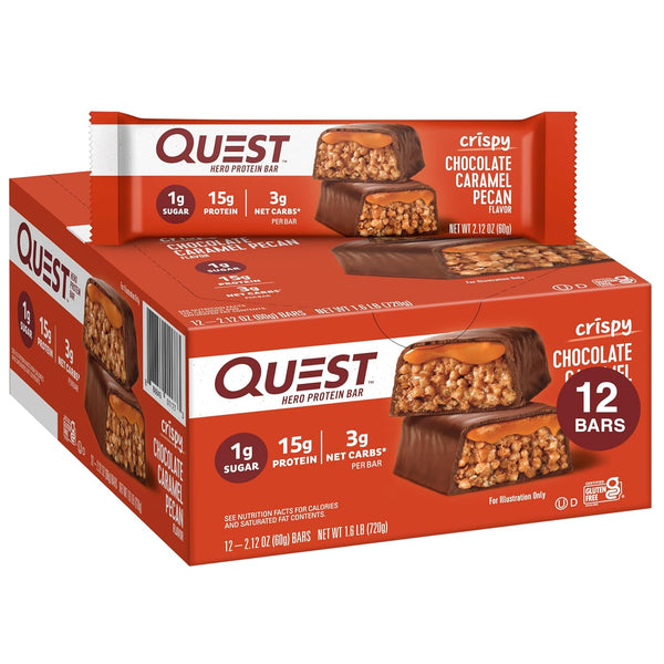 Quest Nutrition Crispy Chocolate Caramel Pecan Hero Protein Bar - 15g Protein, 12 Count