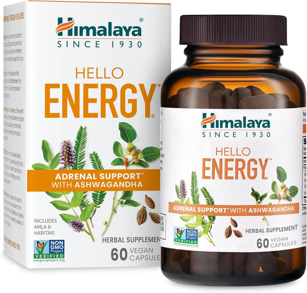 Himalaya Hello Energy Herbal Supplement - Daily Energy Support with Ashwagandha, Amla, Haritaki, 60 Capsules, Vegan
