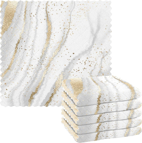 Kitchen Dish Cloths for Washing Dishes, 6 Pack Gold Marble White Reusable Cleaning Cloths Dish Towels