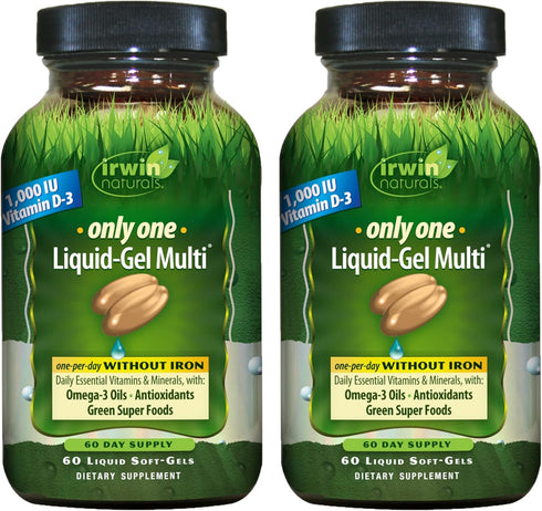 Irwin Naturals Only One Liquid-Gel Multi Without Iron, 60 Liquid Soft-Gels, Pack of 2 - 120 Total Servings