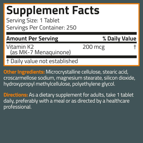 Bronson Vitamin K2 MK-7, 200mcg Extra Strength, 250 Vegetarian Tablets