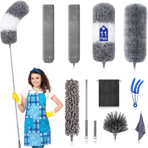 Microfiber Duster Kit (11PCS) with Washable Dusters and Extension Pole (30 to 100 in)