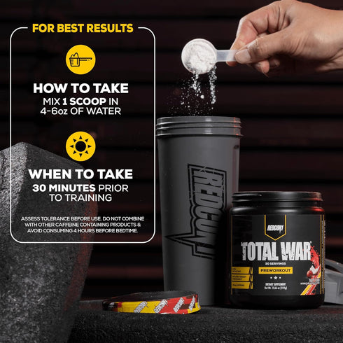 REDCON1 Total War Pre Workout Powder, Baja Bomb Flavor, Keto Friendly with 320mg Caffeine, Fast Acting (30 Servings)