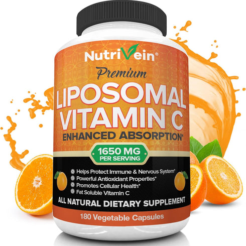 Nutrivein Liposomal Vitamin C 1650mg - 180 Capsules - High Absorption Ascorbic Acid for Immune System Support