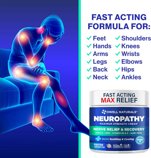 OWELL NATURALS Neuropathy Nerve Relief Cream, 2 Fl Oz (Pack of 2) – Maximum Strength, All Natural for Discomfort