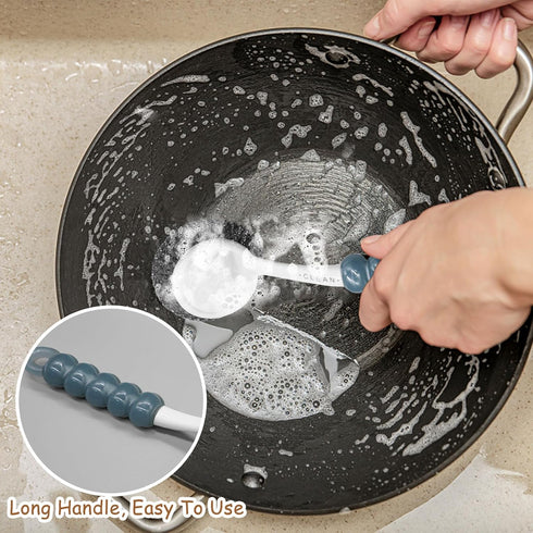 Stainless Steel Scrubber Dish Brush with Handle, Metal Scrubbers for Cleaning Dishes, Pots, Pans, Grills, Sinks