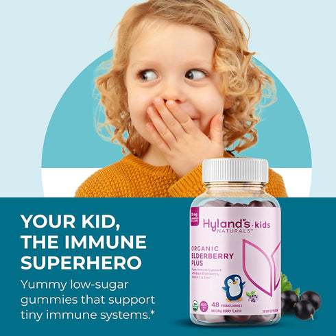 Hyland's Naturals Kids Organic Elderberry Plus Gummies | 48 Vegan Gummies | Organic Black Elderberry with ZINC