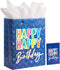 SUNCOLOR 13" Large Happy Birthday Gift Bag with Card and Tissue Paper (Blue Happy Birthday)
