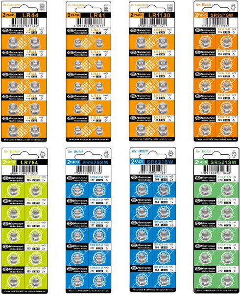 80PCS Watch Batteries - Assorted AG0, AG1, AG3, AG4, AG5, AG7, AG10, AG13, 1.5V Alkaline LR41 LR44 Coin Cell