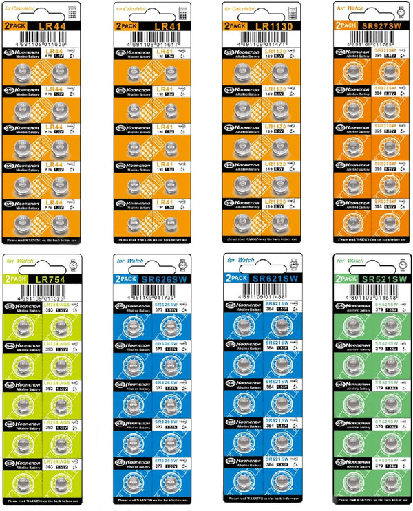 80PCS Watch Batteries - Assorted AG0, AG1, AG3, AG4, AG5, AG7, AG10, AG13, 1.5V Alkaline LR41 LR44 Coin Cell