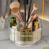 LINFIDITE 360° Rotating Makeup Brush Holder, Clear Cosmetic Display Case with 5 Slots for Vanity Organizer