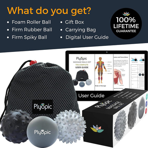 Plyopic Massage Ball Set for Deep Tissue Muscle Massage, Myofascial Release, Trigger Points, Mobility, Plantar
