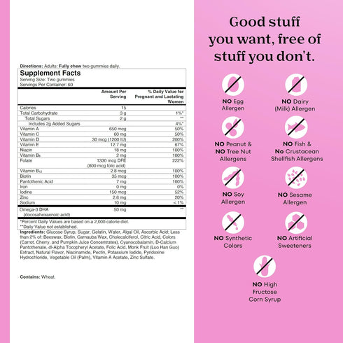Gummies- Gummies, 120 (Packaging One A Day Prenatal Vitamins for Women Pregnancy Vitamins for Women with Folic Acid