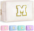 Monogrammed Gifts for Women, Preppy Small Makeup Bag, Personalized Travel Toiletry Bag, Birthday Gift for Girl (White M)