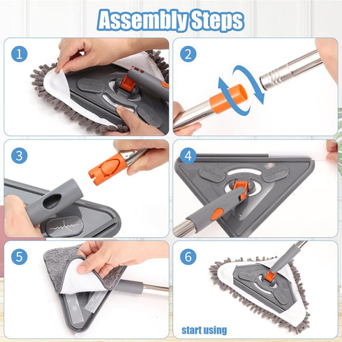 85" Wall Mop Cleaner - Long Handle with Stainless Steel Hook, 180° Rotating Duster Tool for Walls, Ceiling & Floors