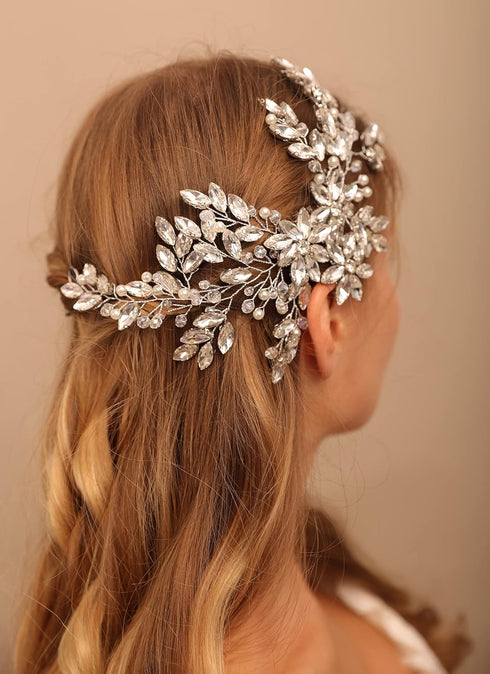 Rhinestone Crystal Flower Bridal Hair Comb, Wedding Headpiece for Bride and Women, Silver