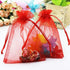 50pc Red Organza Sheer Fabric Gifts Wrap Bags, Drawstring Sachet for Baby Shower Favor, Coin, Necklace, Festival Decor