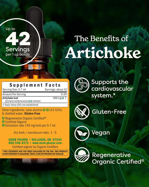 Herb Pharm Organic Artichoke Liquid Extract, 1 Ounce for Cardiovascular Support
