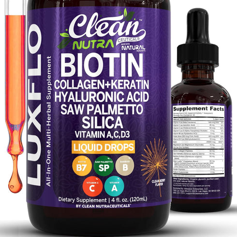 Liquid Biotin & Collagen Keratin Hyaluronic Acid Saw Palmetto Drops Vitamins for