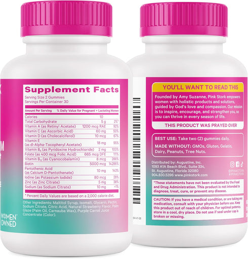 Pink Stork Postpartum Hair Loss Gummies, Biotin with Vitamin E, Postpartum Essentials for New Moms, 60 Gummy Vitamins