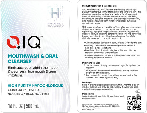 Mouthwash and Oral Cleaner, High Purity Hypochlorous Acid, Sting Free, Alcohol Free for Superior Oral Hygiene (16oz)