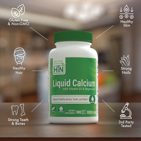 Liquid Calcium 1000mg, Magnesium 400mg, Vitamin D3 1,000iu, Bone Restore, 100 Count, Non-GMO Gluten Free
