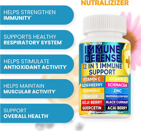 12 in 1 Premium Immune Defense Vitamins - Immune Supplement w/ Vitamin D3 5000 IU Vitamin ? 1000mg Zin? 50mg - Luxe Choice for Premium Immune Support - With Echinacea Elderberry and Ginger - 120 Caps