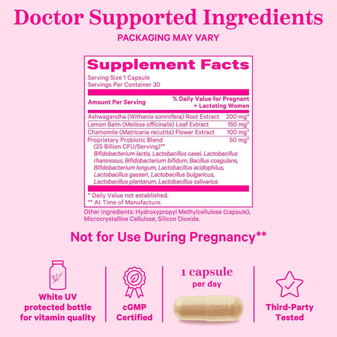 Pink Stork Postpartum Probiotics with Ashwagandha and Chamomile, 30 Capsules for Hormone Balance