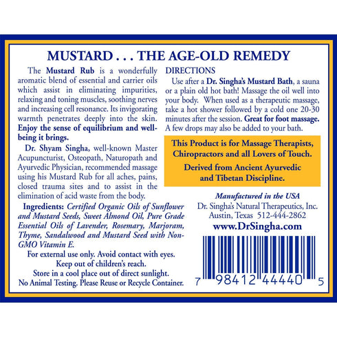Dr. Singha's Mustard Rub, Original Ayurvedic Massage Oil, Relaxing, Purifying, Energizing, 6 oz, Made in USA