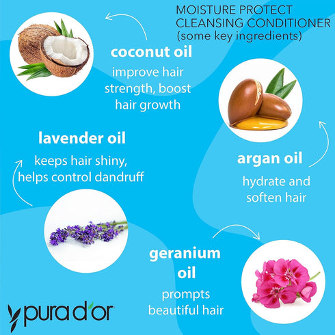 PURA D'OR 16 Oz Moisture Protect Cleansing Conditioner - Low Lather - Detangles & Restores Hair with Argan Oil, Lavender & Other Select Natural Ingredients, No Sulfates - All Hair Types - Men & Women
