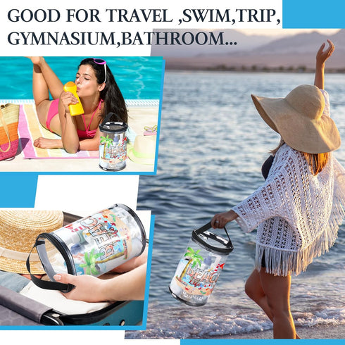 Sanwuta Beach Theme Clear Lotion Toiletry Bag, Travel Makeup Case, Waterproof PVC Cosmetic Bag with Handle, Zipper