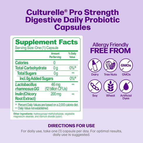 Culturelle Pro Strength Daily Probiotics for Digestive Health, 60 Count, with Prebiotics for Women & Men