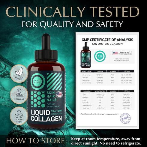 Liquid Collagen Peptides - 10,000mcg Collagen & 5,000mcg Biotin Drops for Youthful Skin, Hair Growth, Lemon Flavor