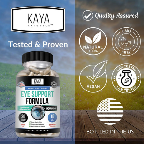 Kaya Naturals Eye Health Supplement - Lutein and Zeaxanthin, 800 mg Vitamin Supplement, 30 Capsules.
