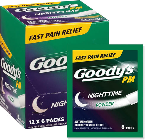 Goody's PM Nighttime Powder, Acetaminophen 500mg, Dissolve Packs for Pain with Sleeplessness, 12 Pack