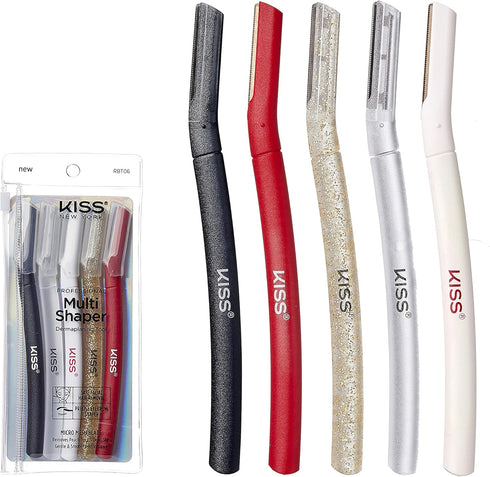 Kiss New York Eyebrow Razor Trimmer, Facial Hair Shaper Remover, 5 Count Exfoliating Dermaplaning Tools