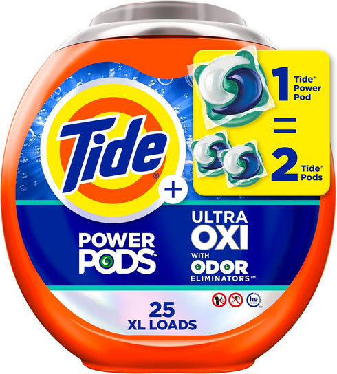 Tide Ultra OXI Power PODS Laundry Detergent Pacs, 25 Count, For Visible and Invisible Dirt