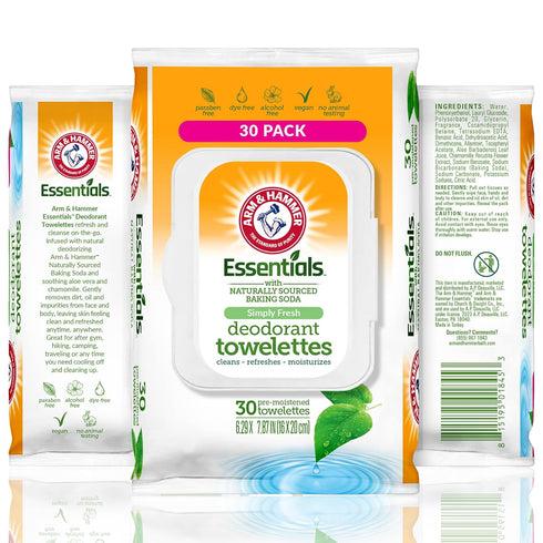 Arm and Hammer Face and Body Wipes for Adults - Deodorant Towelettes