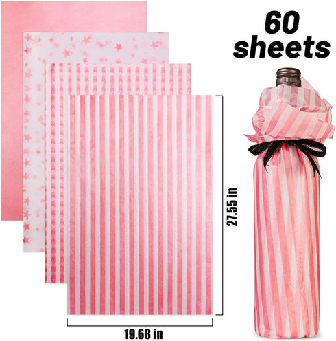 MR FIVE 60 Sheets Metallic Pink Tissue Paper Bulk, 20" x 28" for Gift Bags, DIY Craft, Pink Gift Wrapping
