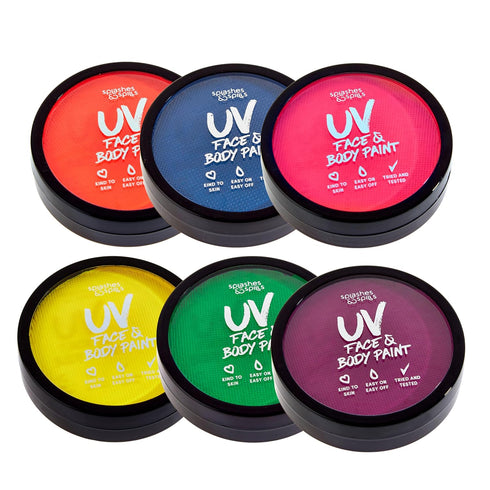 Water Activated UV Black Light Face and Body Paint, 6 Color Pack for Costume, Halloween, Club Makeup