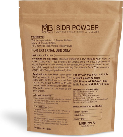 MB Herbals Sidr Powder, 8 oz / 0.5 Pound (227 Gram), WildCrafted Natural Hair Conditioner & Cleanser