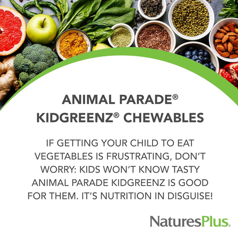 Natures Plus Animal Parade KidGreenz, Tropical Fruit Flavor - 90 Chewable Tablets, Vegetarian, Gluten Free