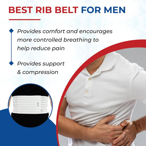 ITA-MED Breathable Elastic Rib Brace for Men, Compression Support Wrap/Belt for Ribs, Made in USA (White, 2XL)