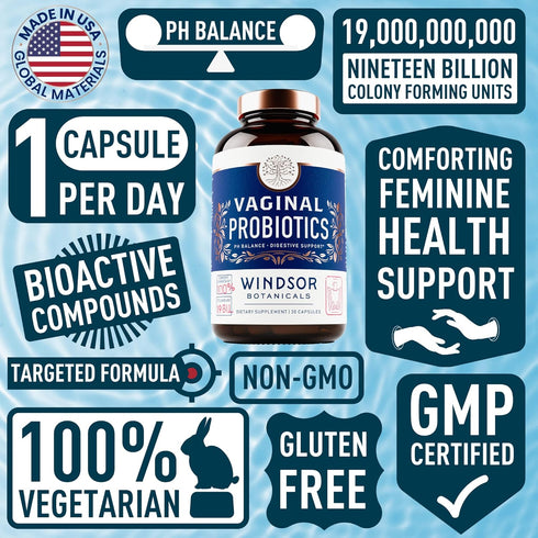 Vaginal Probiotics for Women - 19 Billion CFU Lactobacillus Salivarius for PH Balance & Digestive Health - 30 Capsules